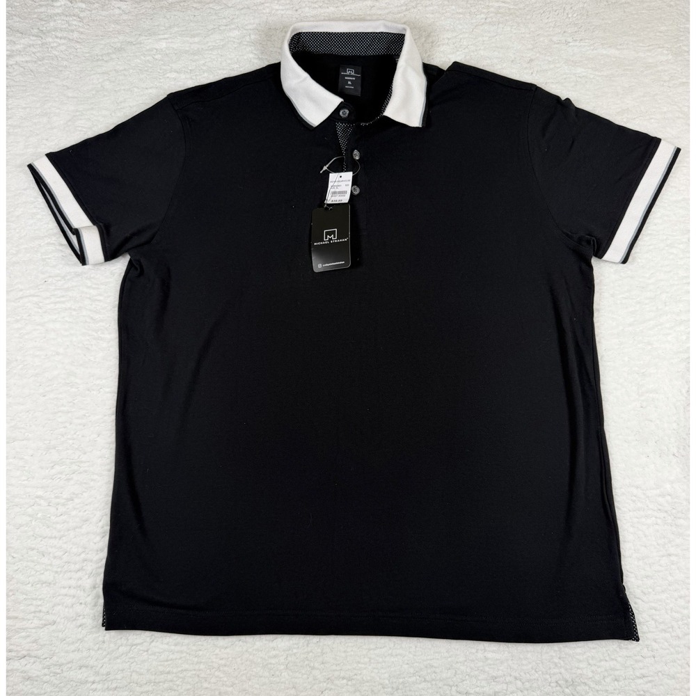 Michael Strahan Polo Shirt Mens XL NWT Modern Fit Black White Mens Wearhouse